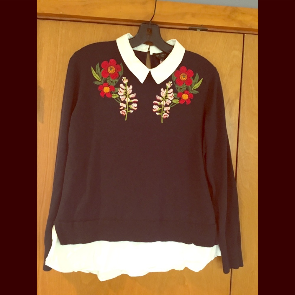Ted Baker embroidered sweater with faux shirt